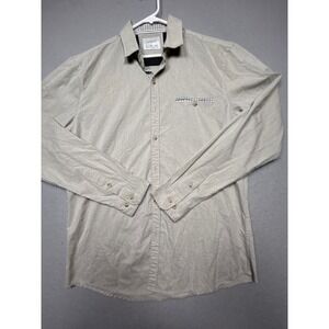 CRAFT + FLOW Button Down Shirt Poly Cotton Spandex Tan Large Mens